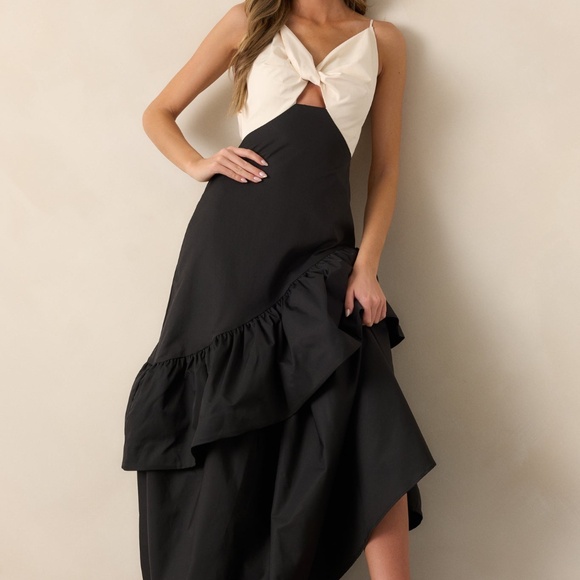 Red Dress Into The Night Black Asymmetrical Maxi Dress Size MM / Multi - Picture 3 of 3